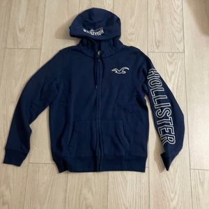 New Hollister - Embroidered Logo Full Zip Hoodie - Navy - Size M